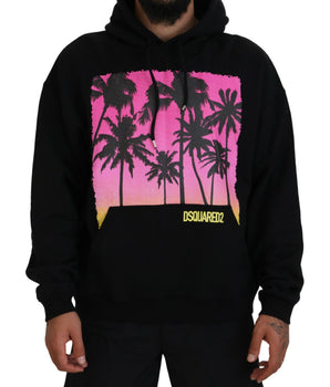Dsquared² Men's Black Cotton Hooded Printed Pullover Sweater