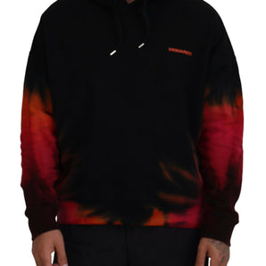 Dsquared² Black Red Cotton Hooded Tie Dye Pullover Sweater