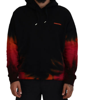 Dsquared² Black Red Cotton Hooded Tie Dye Pullover Sweater