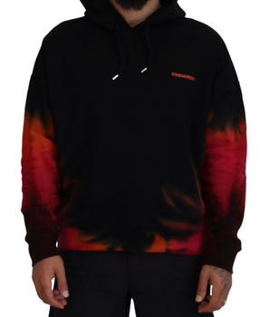 Dsquared² Black Red Cotton Hooded Tie Dye Pullover Sweater