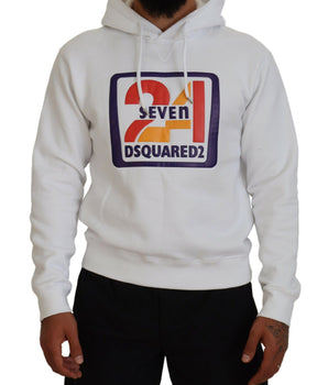 Dsquared² White Cotton Hooded Printed Men Pullover Sweater