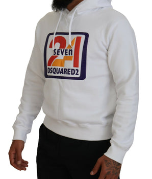 Dsquared² White Cotton Hooded Printed Men Pullover Sweater