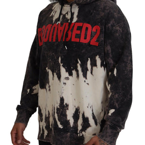 Dsquared² Gray Wash Hooded Printed Men Pullover Sweater