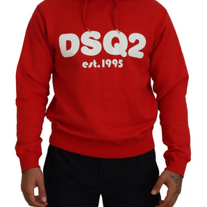 Dsquared² Red Cotton Hooded Printed Men Pullover Sweater