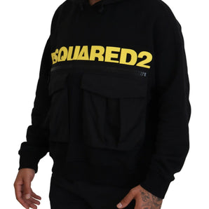 Dsquared² Black Cotton Hooded Printed Pullover Sweater