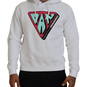 Dsquared² White Cotton Hooded Printed Pullover Sweater