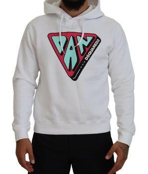 Dsquared² White Cotton Hooded Printed Pullover Sweater