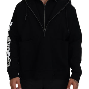 Dsquared² Black Hooded Printed Sleeves Double Zip Sweater