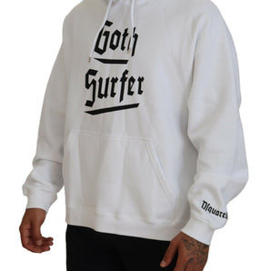 Dsquared² White Cotton Hooded Printed Men Pullover Sweater