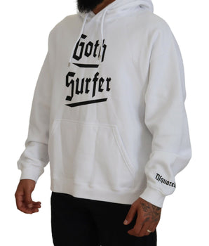 Dsquared² White Cotton Hooded Printed Men Pullover Sweater