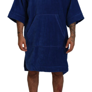 Dsquared² Blue Poncho Men Hooded Beachwear Changing Robe