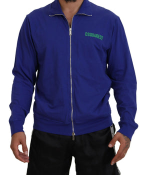 Dsquared² Blue Cotton Printed Collared Men Full Zip Sweater