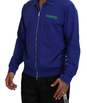 Dsquared² Blue Cotton Printed Collared Men Full Zip Sweater
