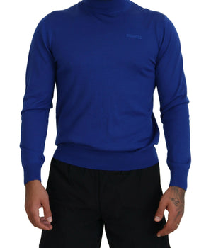 Dsquared² Blue Logo Print Long Sleeves Turtle Neck Sweater