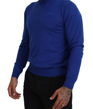 Dsquared² Blue Logo Print Long Sleeves Turtle Neck Sweater