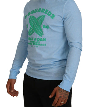 Dsquared² Light Blue Printed Long Sleeves Men Sweater