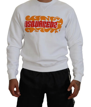 Dsquared² White Cotton Printed Long Sleeves Pullover Sweater