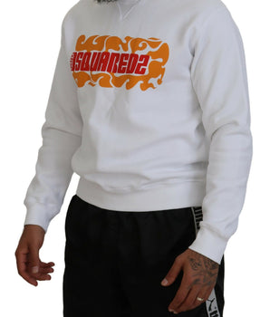 Dsquared² White Cotton Printed Long Sleeves Pullover Sweater