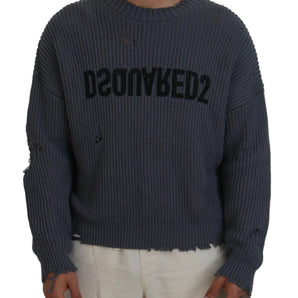 Dsquared² Gray Men Tattered Knitted Pullover Sweater