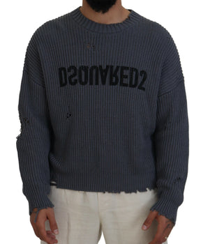 Dsquared² Gray Men Tattered Knitted Pullover Sweater