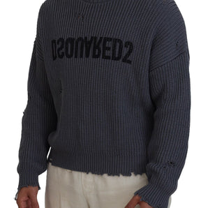 Dsquared² Gray Men Tattered Knitted Pullover Sweater