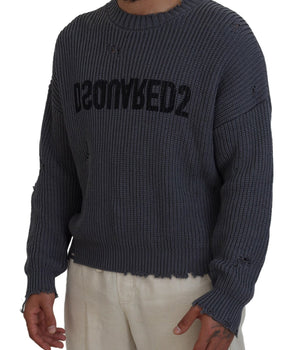Dsquared² Gray Men Tattered Knitted Pullover Sweater
