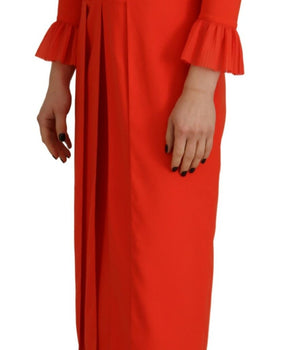 Dsquared² Red Polyester Long Sleeves Pleated Midi Dress
