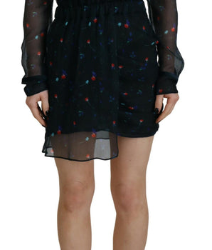 Dsquared² Black Floral Silk Long Sleeves Sheath Mini Dress