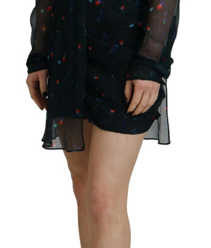 Dsquared² Black Floral Silk Long Sleeves Sheath Mini Dress