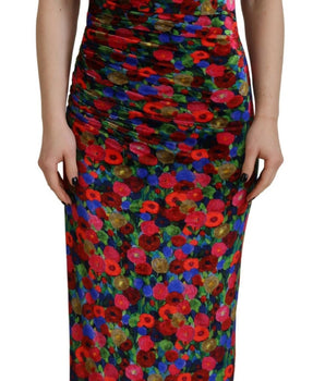 Dsquared² Multicolor Floral Bodycon Ruched Maxi Dress