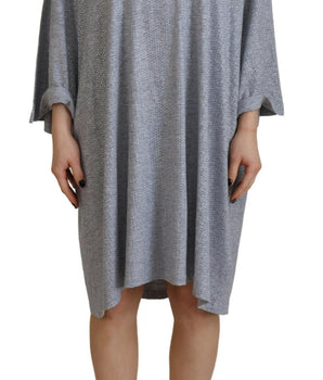 Dsquared² Gray Crystal Embellished Cotton Long Sleeves Dress