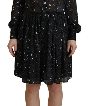 Dsquared² Black Polka Dot Long Sleeves Button Down Dress