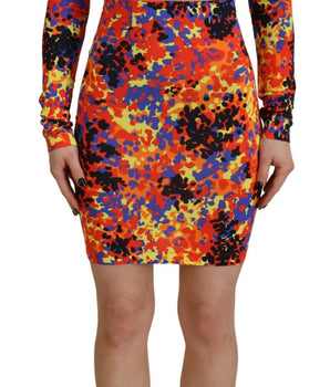 Dsquared² Multicolor Batik Open Belly Long Sleeves Dress