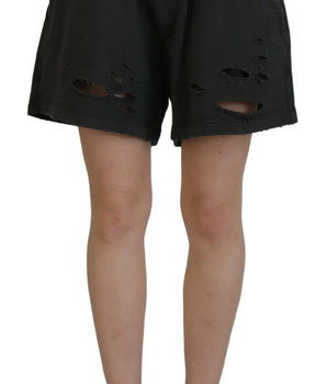 Dsquared² Black Cotton Mid Waist Tattered Tapered Shorts