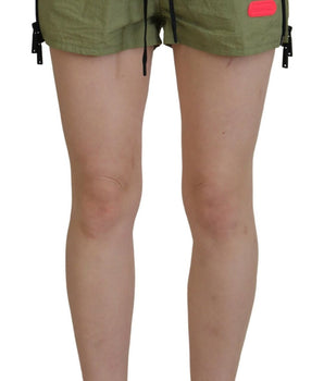 Dsquared² Green Cotton Mid Waist Drawstring Tapered Shorts