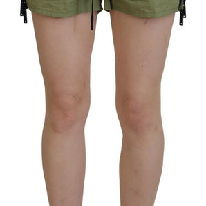 Dsquared² Green Cotton Mid Waist Drawstring Tapered Shorts