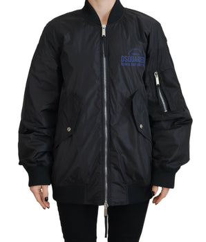 Chaqueta bomber de mujer con cremallera completa y estampado de logo negro de Dsquared²