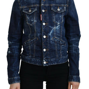 Dsquared² Blue Icon Printed Distressed Denim Jacket