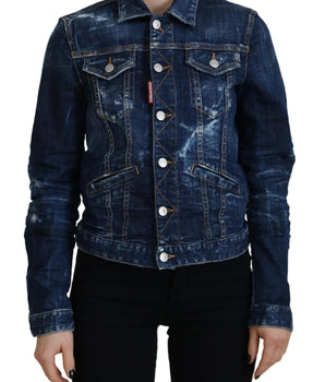 Dsquared² Blue Icon Printed Distressed Denim Jacket