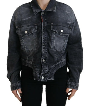 Dsquared² Gray Washed Cotton Cropped Denim Jacket