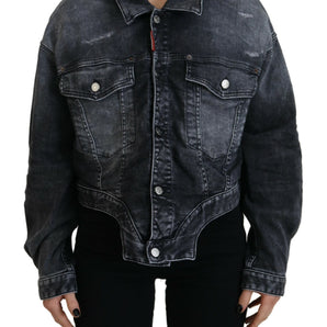 Dsquared² Gray Washed Cotton Cropped Denim Jacket