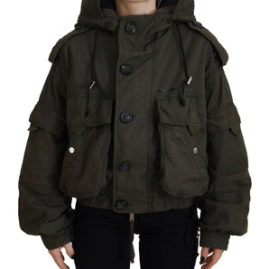 Dsquared² Green Cotton Hooded Cargo Button Jacket