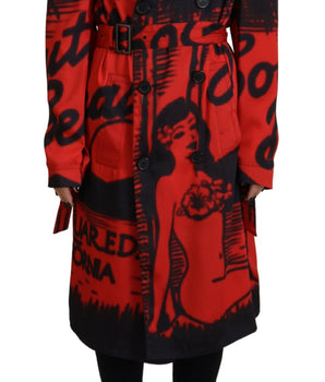 Dsquared² Red Printed Button Collared Desigual Coat Jacket