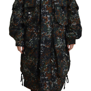 Dsquared² Green Hooded Goth Camouflage Print Parka Coat Jacket