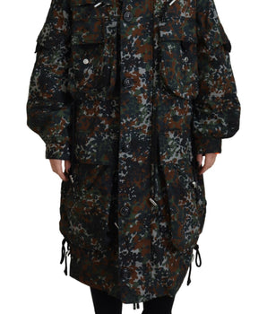 Dsquared² Green Hooded Goth Camouflage Print Parka Coat Jacket