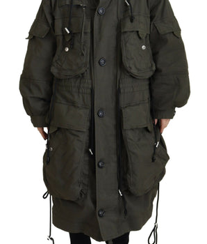 Dsquared² Green Hooded Full Zip Long Parka Coat Jacket