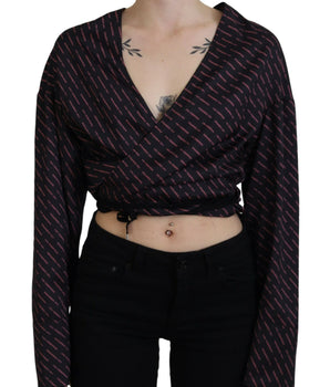 Dsquared² Black Polyester Cropped Logo Printed Blouse Top