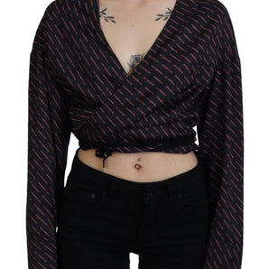 Dsquared² Black Polyester Cropped Logo Printed Blouse Top