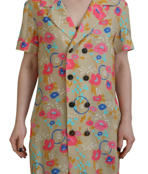 Dsquared² Multicolor Printed Collared Button Front Long Blouse Top