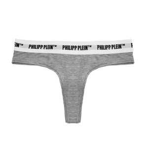 Conjunto de tanga gris elegante con cinturilla y logo de Philipp Plein